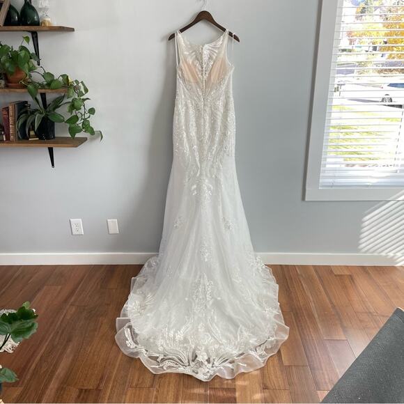 Martha Blanc | Women’s Wedding Dress Sleeveless Button Back Sheer Sequins Train - Picture 3 of 15